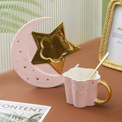 Creative Ceramic Cup with Star and Moon Saucer - Celestial Gold Trim Coffee Set Creative Ceramic Cup With Star And Moon | Ectron Online