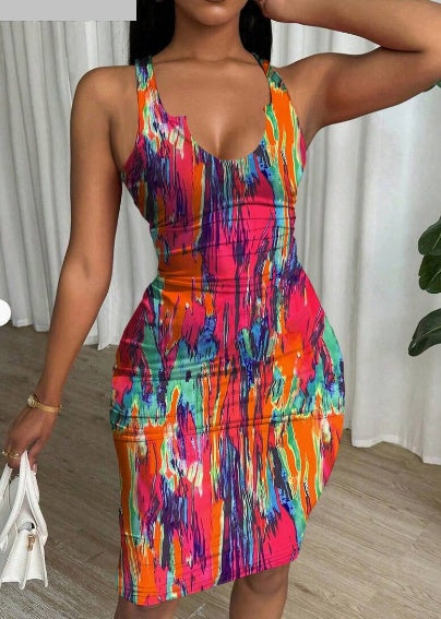 Women’s Printed Slim Fit Sleeveless Dress – Chic & Sleek Women's Printed Slim Fit Sleeveless Dres | Ectron Online