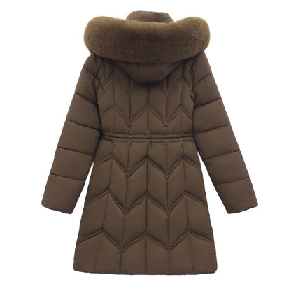 Women's Mid-Length Cotton Jacket | Large Fur Collar Thickened Coat Large Fur Collar Coat Mid-length Thicken | Ectron Online
