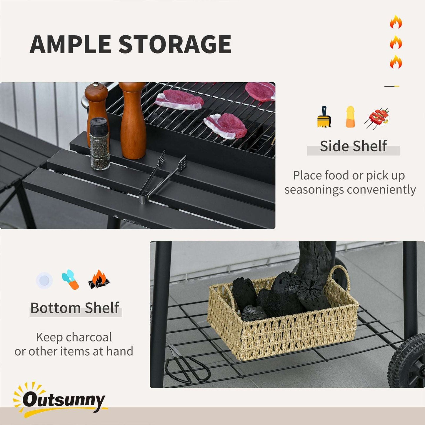 30" Portable Charcoal BBQ Grill - Outdoor Grill with Wheels & Shelf 30" Portable Charcoal Barbecue Grill wit | Ectron Online