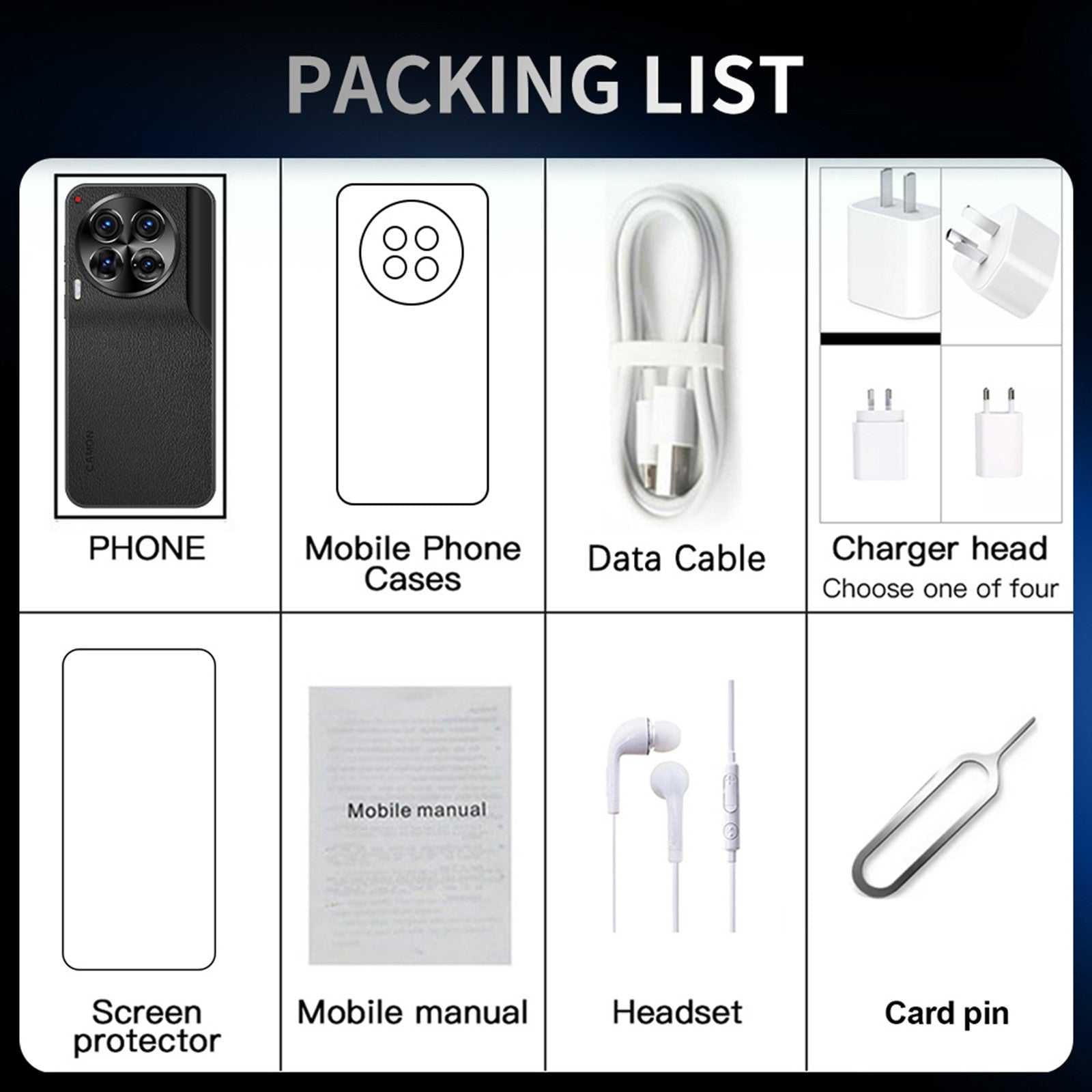 Black unlocked smartphone with rear quad-camera module and smooth back panel
