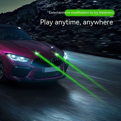 Car with headlights on a dark road at night, with text 'Play anytime, anywhere' and 'Entertainment modification to try freshness'.