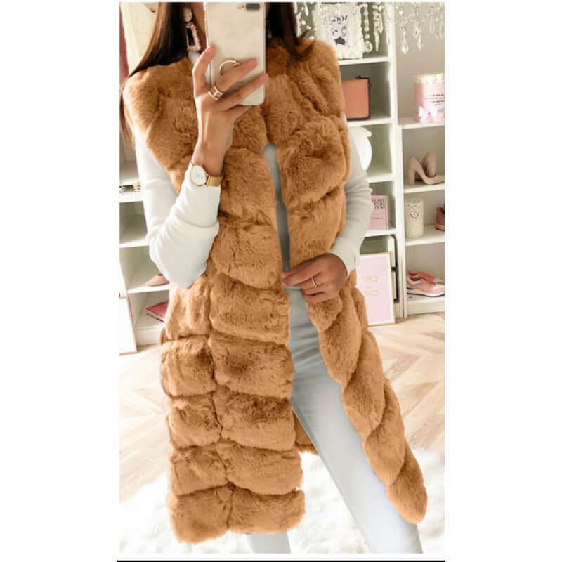 Long Faux Fur Vest Fur Long Vest Cotton-padded Coat | Ectron Online