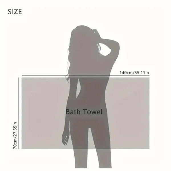 Bath towel size diagram, woman silhouette with towel length measurements