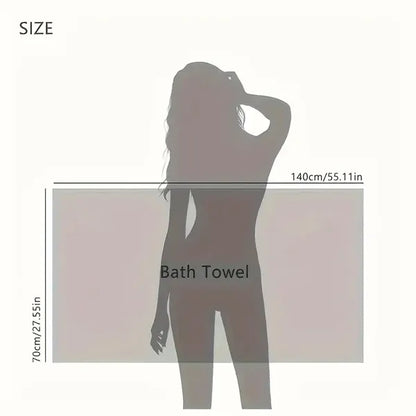 Bath towel size diagram, woman silhouette with towel length measurements