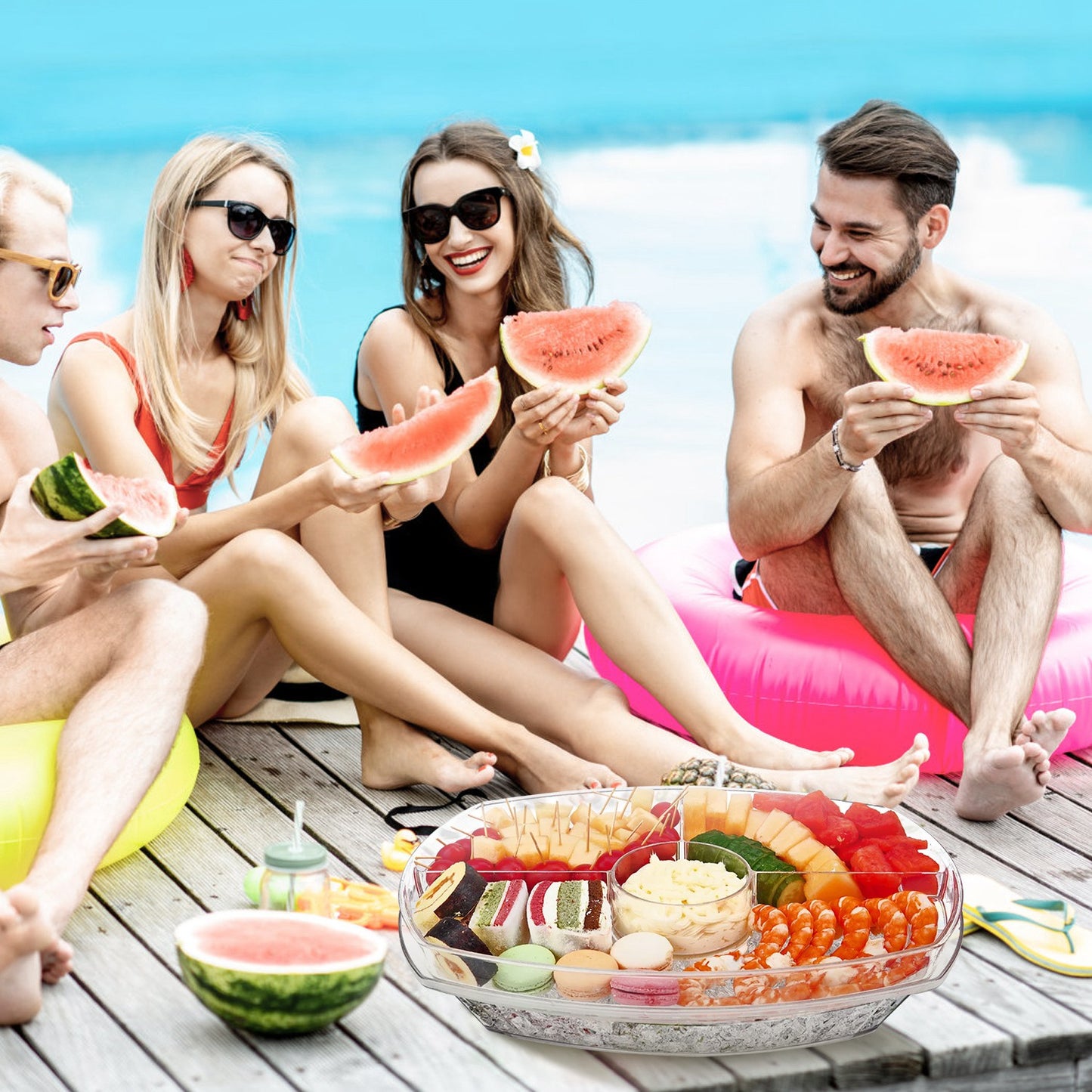 Chilled Fruit & Veggie Serving Tray - 4 Compartment Appetizer Platter