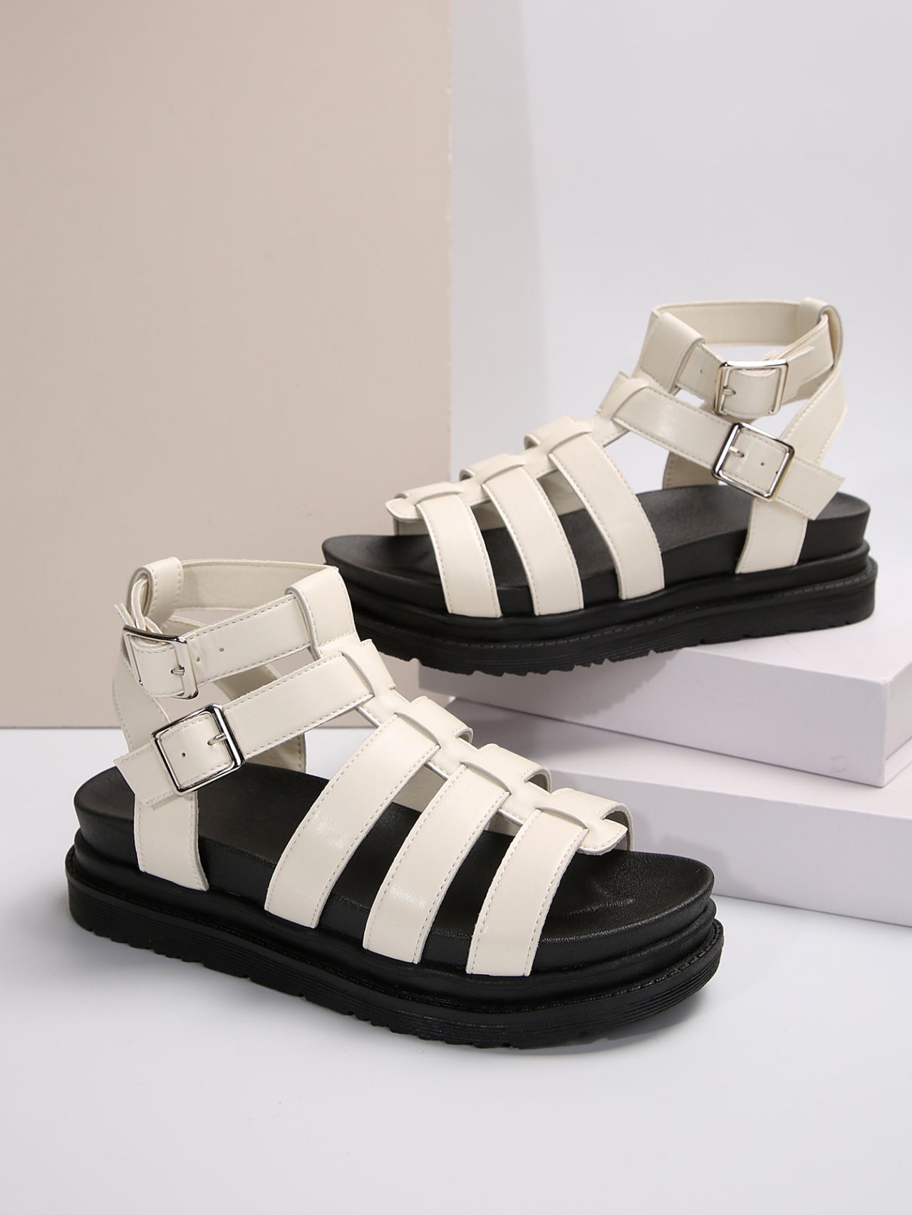 Hollow-Out Belt Buckle Platform Roman Sandals for Women Hollow-out Belt Buckle Platform Pig Cage | Ectron Online