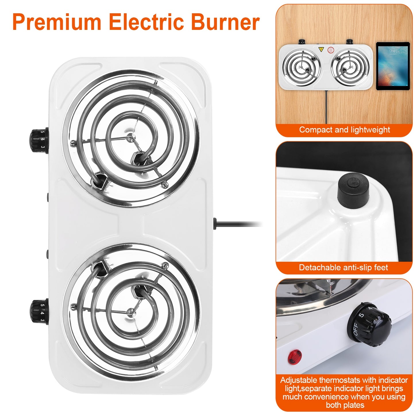 2000W Electric Double Burner | Portable Hot Plate Stove with 2 Colors