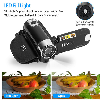 HD 1080P Digital Video Camcorder | 16X Zoom Camera with 270° Screen Black-Red Options - 1Pc HD 1080P Digital | Ectron Online