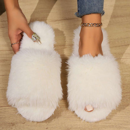 Fashion Plush Open-Toed Slippers – Warm, Soft & Fluffy for Women Fashion Open-toed Plush Slippers Winter | Ectron Online