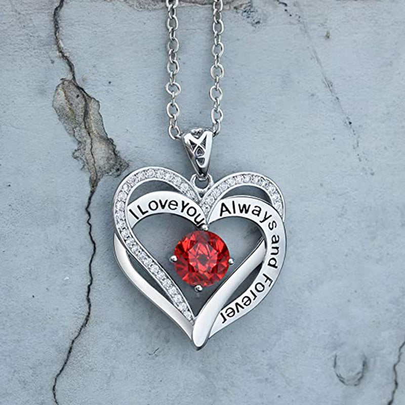 I Love You Always And Forever Crystal Heart Pendant Necklace Birthstone Necklaces