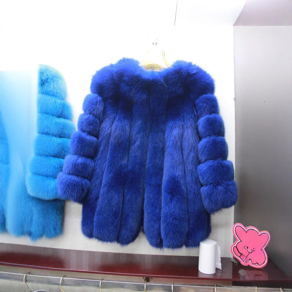 Women's Fox Fur Mid-Length Coat | Luxurious Winter Fur Jacket