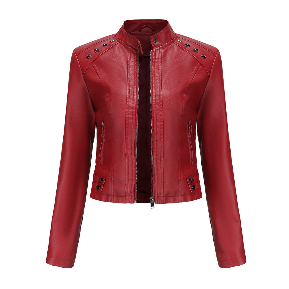 Studded Leather Women Short Jacket Long Sleeves Outerwear & Jackets | Ectron Online