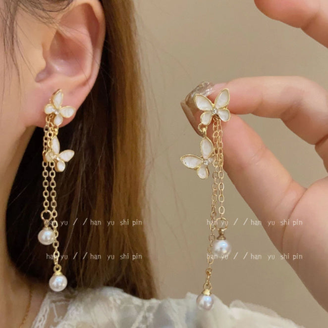 New Trendy Exquisite Sweet Butterfly Long Tassel Earrings