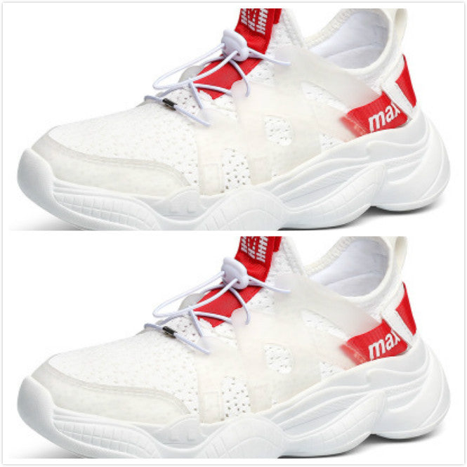 Breathable Blade running sneaker, white sneaker with red heel strap and thick cushioned sole