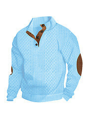 Light blue sweater with brown accents on a white background