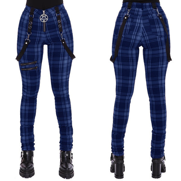 Women Plaid Pants High Waist Gothic Punk Pant Spring Summer