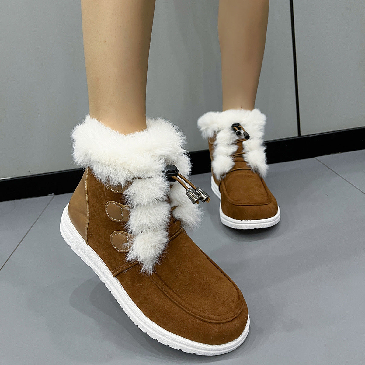 Fashion Suede Fleece Snow Boots Winter Warm Plush Round Toe Cotton Shoes Versatile Simple Short Boot For Women