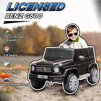 Black kids electric G-Wagon ride-on with steering wheel and open-top seats