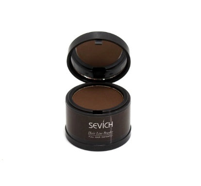 Hair shadow powder compact with open lid, medium brown powder