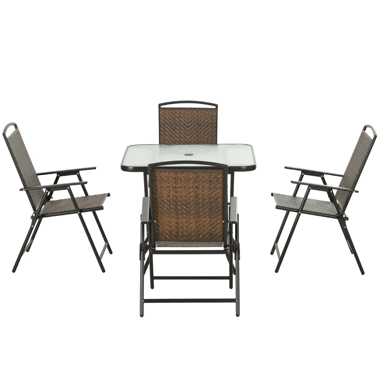 5-Piece Foldable Wicker Patio Dining Set with Umbrella Hole