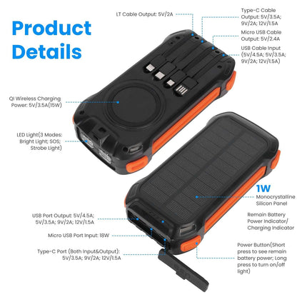 49800mAh Solar Power Bank | 22.5W Fast Charge & Wireless Charging 1Pc Portable Solar Charger 49800mAh Powe | Ectron Online