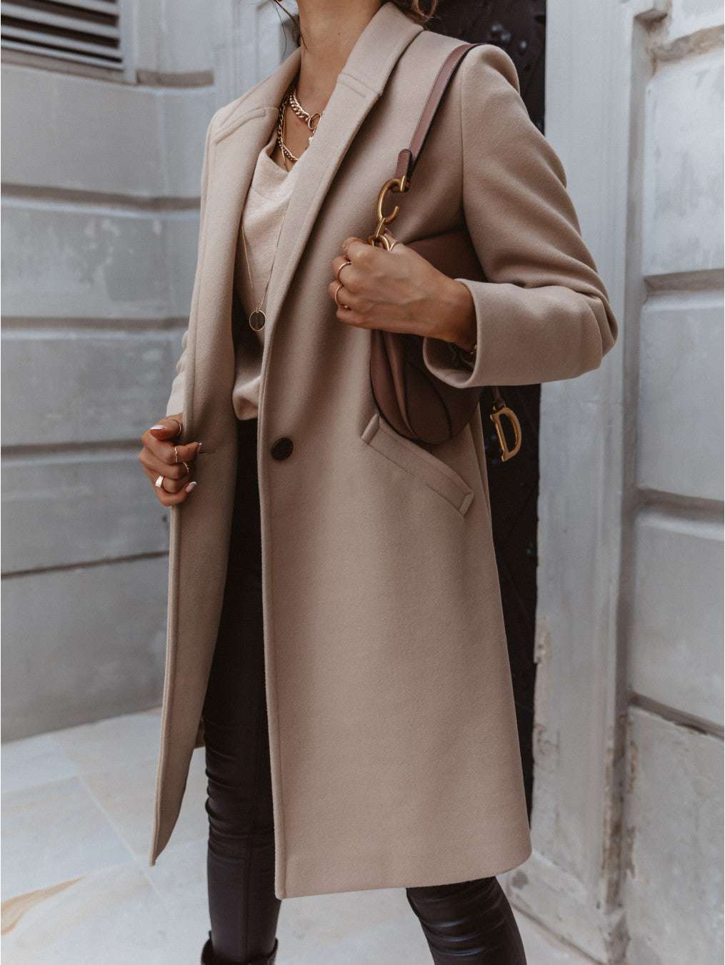 Stylish Mid Length Wool Coat - Solid Color Outerwear & Jackets | Ectron Online