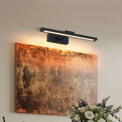 Black rechargeable LED picture light with wall-mounted rectangular light bar