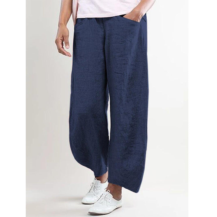 Cotton and linen casual solid color straight pants