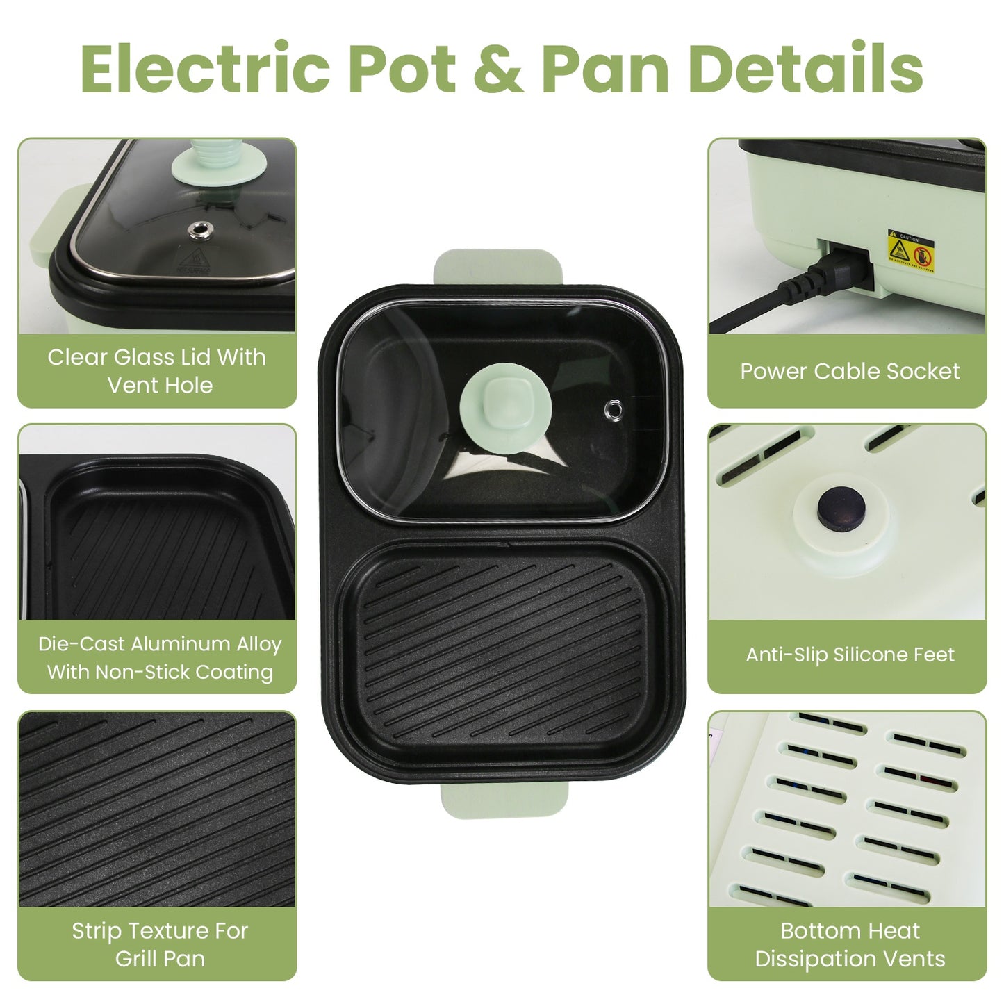 2-in-1 Electric Hot Pot with Grill - Portable Non-Stick Griddle