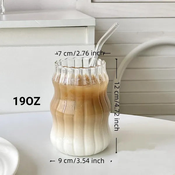 6 Pcs 19oz Striped Cloud Glass Straw Cups - Multi-Purpose Drinkware Set