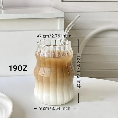 6 Pcs 19oz Striped Cloud Glass Straw Cups - Multi-Purpose Drinkware Set 6 Pcs 19 Ounce Glass Straw Cup, Coffee C | Ectron Online