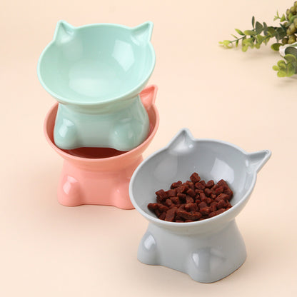 Nordic Style Pet Bowl Protective Cervical Kneeling High Foot Anti-tumble Plastic Oblique Mouth