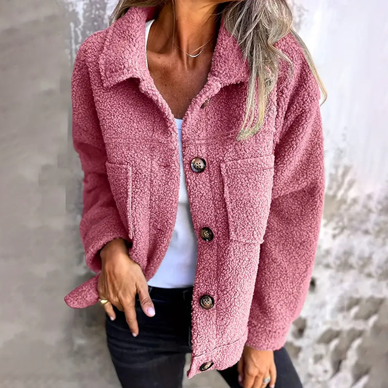 Women's Plus Size Sherpa Jacket | Warm Fleece Lapel Winter Coat Plus Size Women's Solid Color Sherpa Jac | Ectron Online