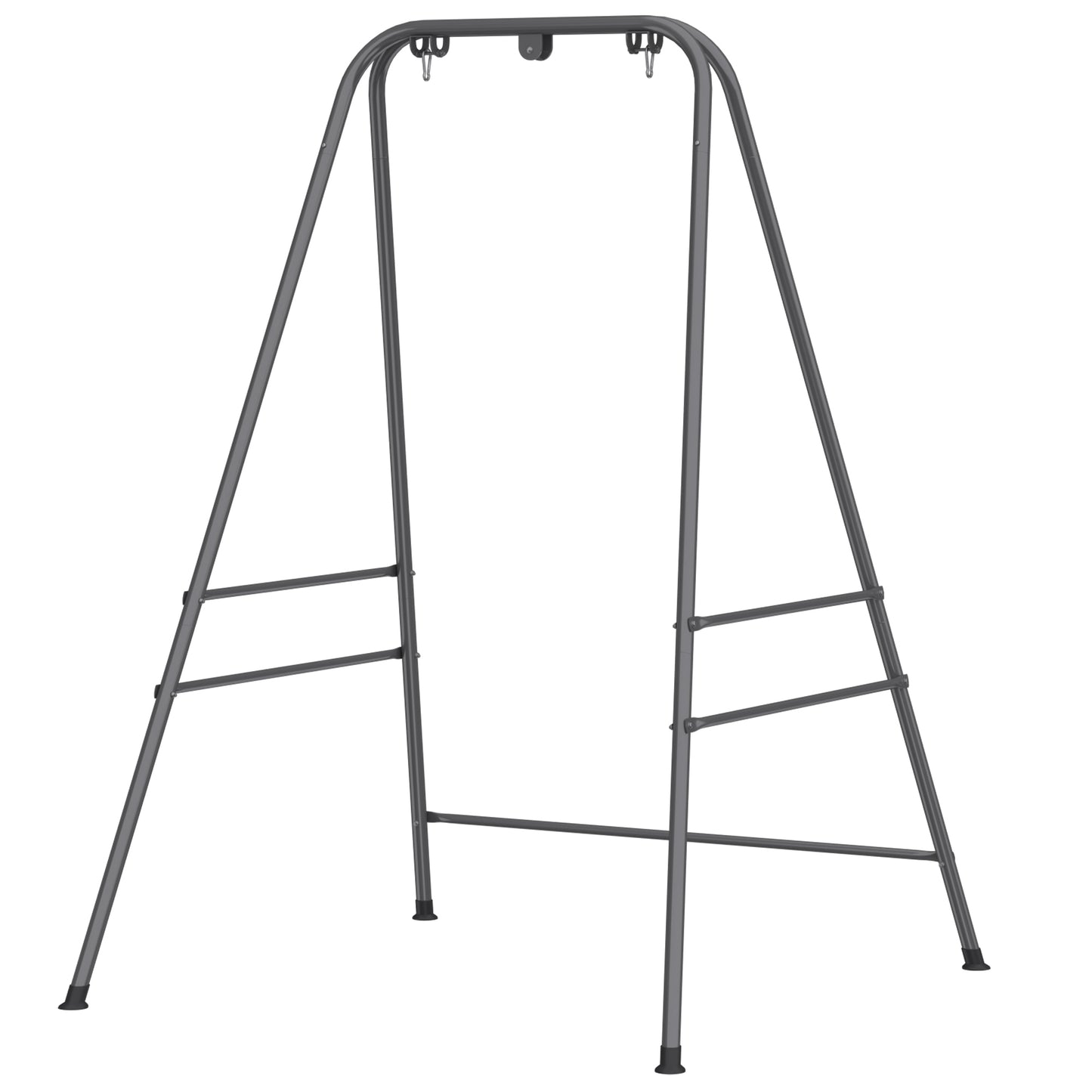 Gray hammock chair stand frame with two A-frame sides and crossbars