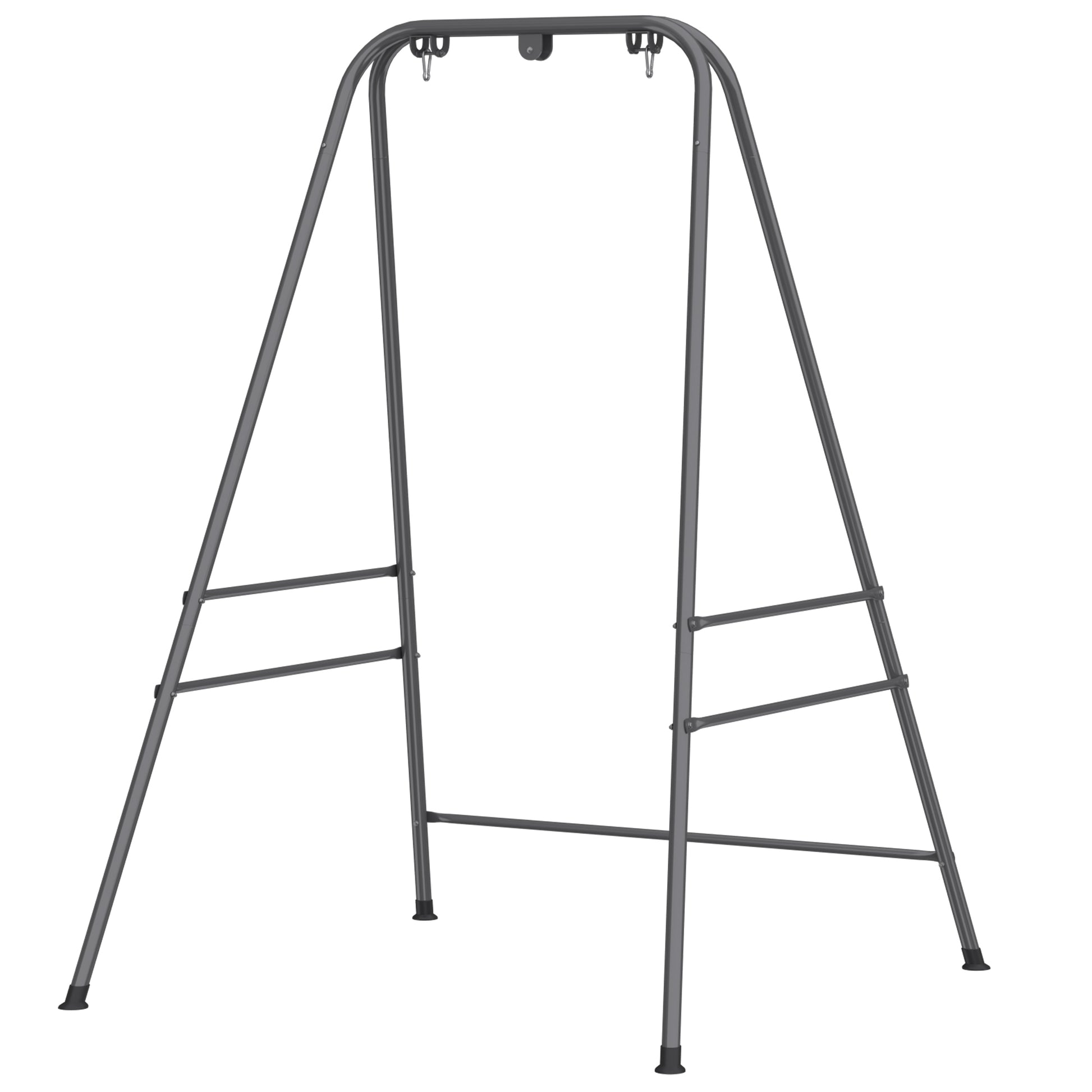 Gray hammock chair stand frame with two A-frame sides and crossbars