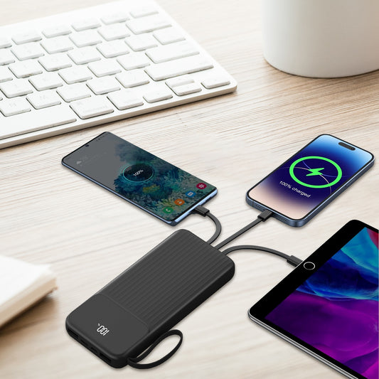 20000mAh PD22W Fast Charging Power Bank | Built-in Cables & LED Display