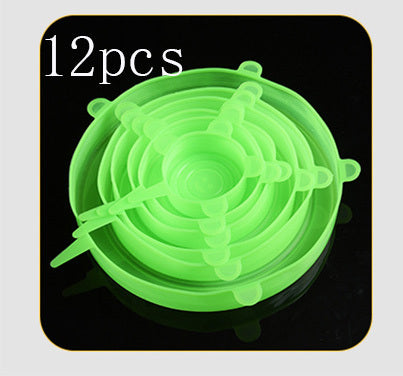 {{ brand }} Stretchable Silicone Freshness Bowl Cover Green 12pcs 120G - Multifunctional Stretchable Silicone Freshness Bowl Cover