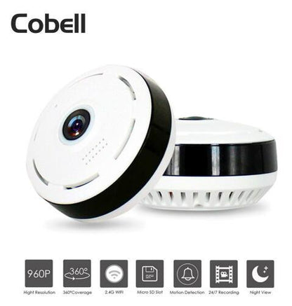 Cobell security camera with features listed on a white background