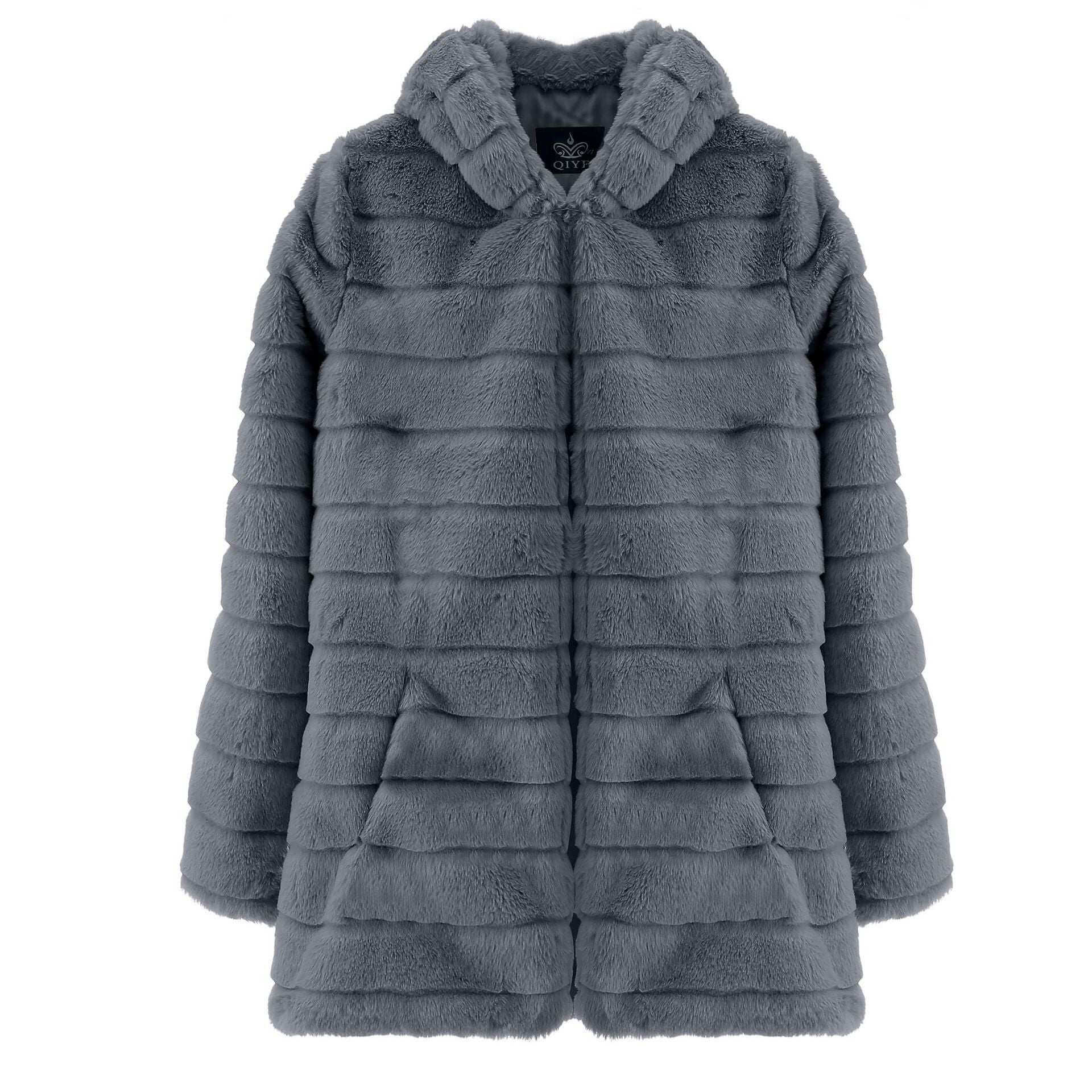 Plush Padded Hooded Faux Mink Short Fur Coat Plush padded hooded lady mink short fur | Ectron Online
