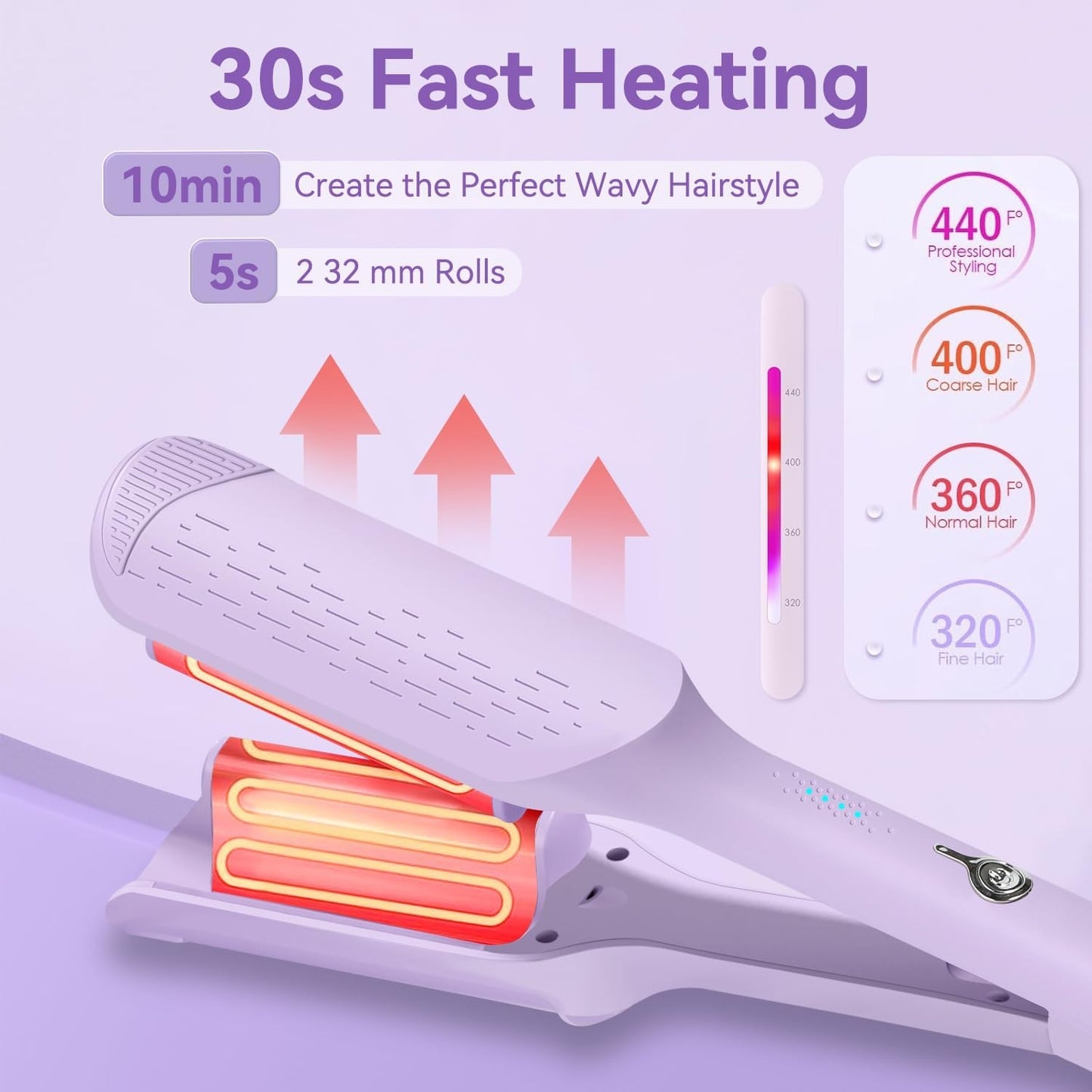 Lilac beach wave curling iron with ceramic heating barrel and clamp mouth