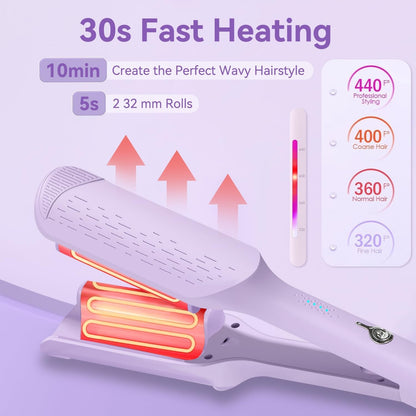 Lilac beach wave curling iron with ceramic heating barrel and clamp mouth