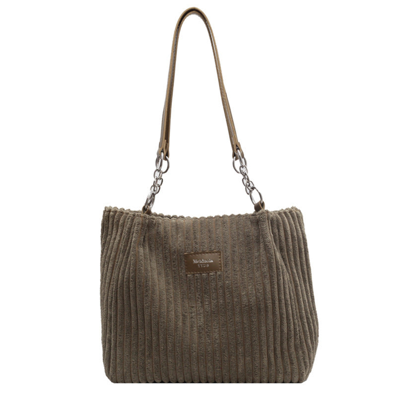 Casual Corduroy Shopper Tote with Zipper Retro Large Capacity Shoulder Bag Casual | Ectron Online