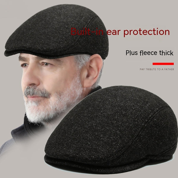 Warm Cycling Beret with Ear Protection for Elderly Men – Winter Hat