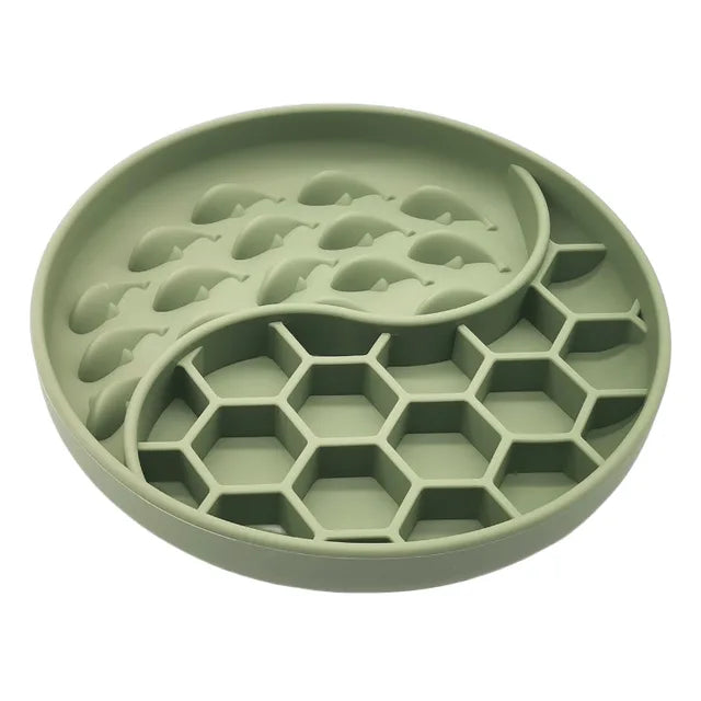 High Temperature Resistant Silicone Dog Food Bowl New Product 2-partition Slow Food Honeycomb Silicone Dog Bowl