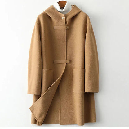 Women's Double-Faced Woolen Overcoat | Loose Fashion Hooded Coat Loose Fashion Hooded Double-faced Woolen | Ectron Online