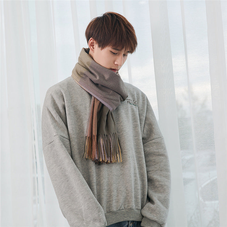 Warm Plaid Tassel Scarf