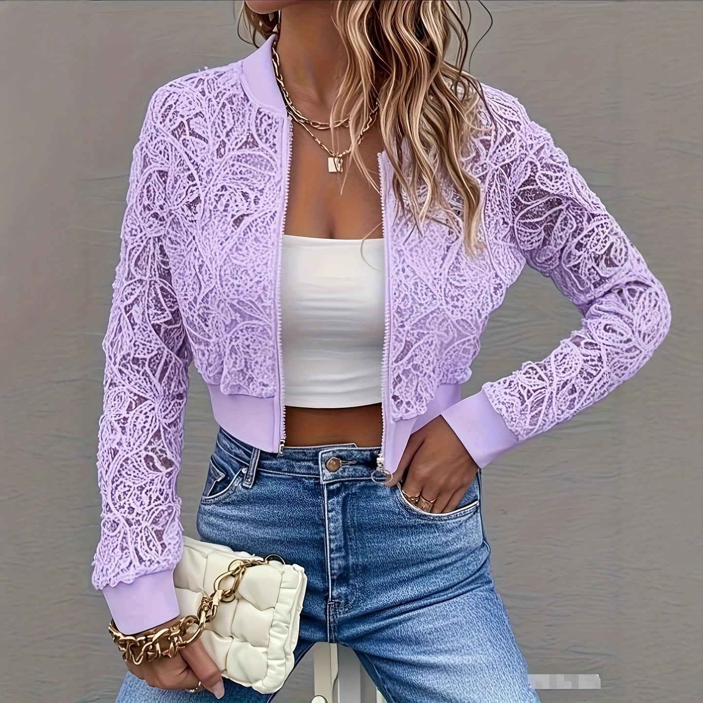Women's Short Lace Jacket with Zipper
