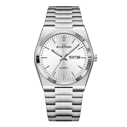 Stainless steel luminous men's wrist watch with light dial and metal bracelet