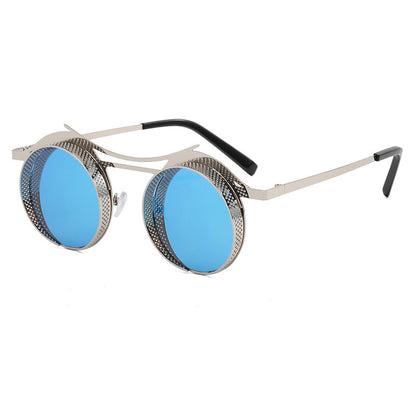 Men's Fashion Retro Steampunk Round Frame Hollow Sunglasses